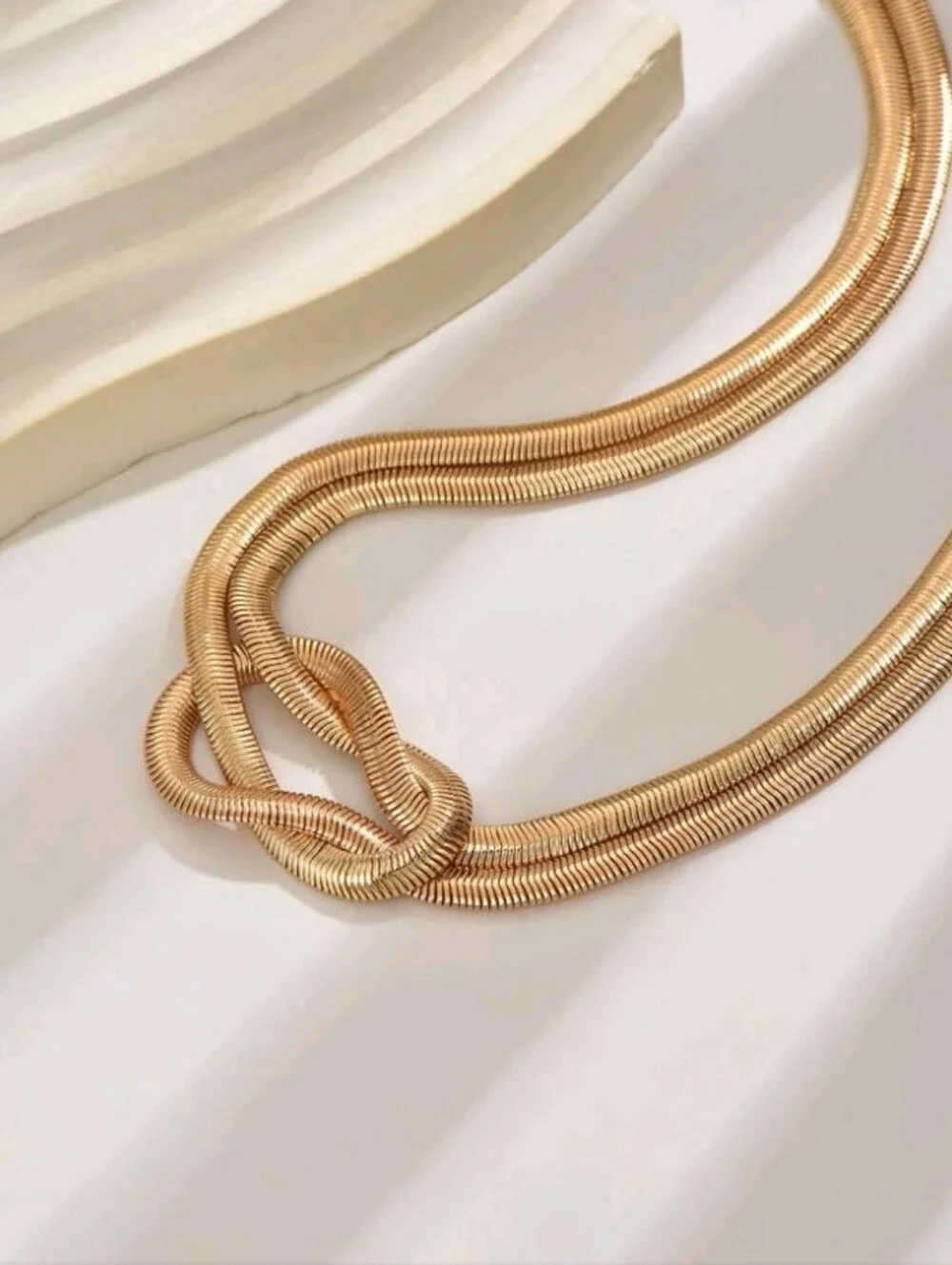 NEW! 14K Gold Plated Knot Double-Row Choker Necklace - Women Jewelry